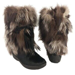 Pajar Fox Trot Winter Fur Boot Size 38 US 7.5 Womens Black Silver $620